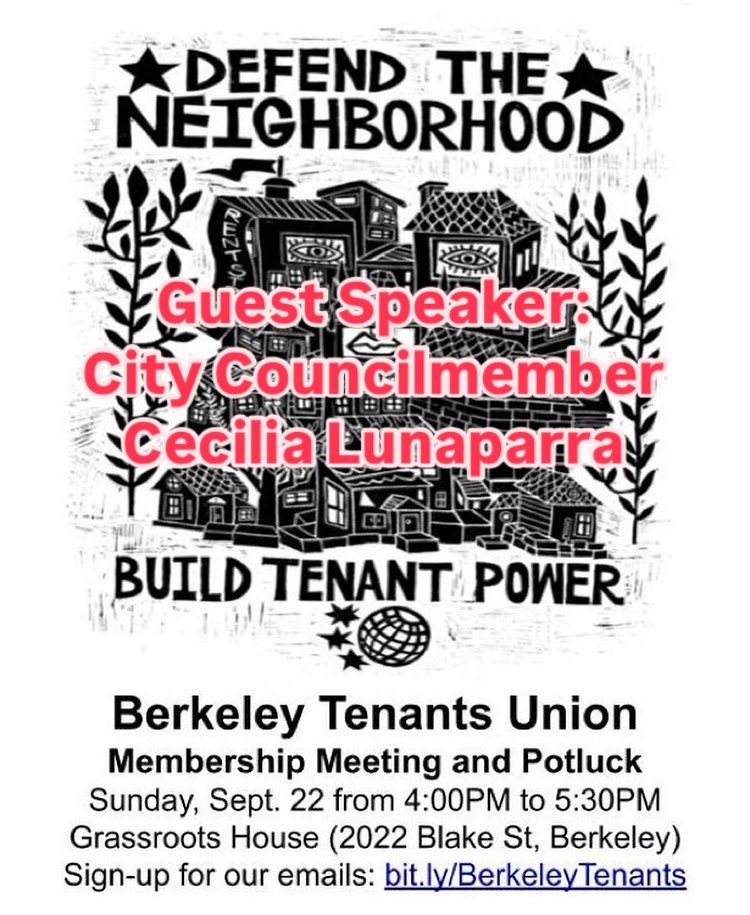 September 22 Membership Meeting & Potluck (With Guest Speaker Councilmember Cecilia Lunaparra)